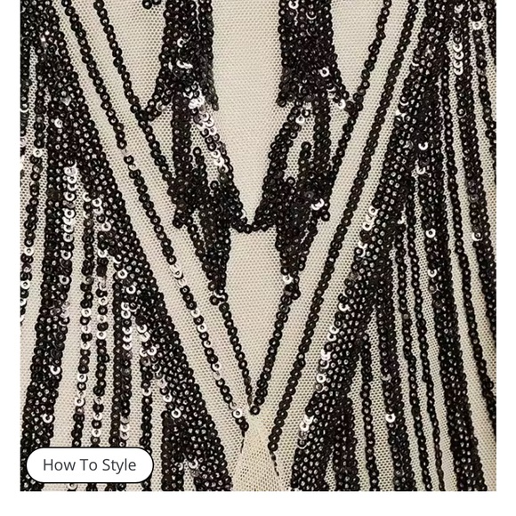 R&M Richards Black and Cream Embellished Dress - Picture 5 of 8